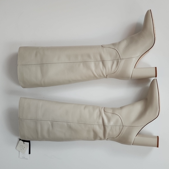 Zara Shoes - NWT Zara Sz39 Cream Leather Knee High Boots